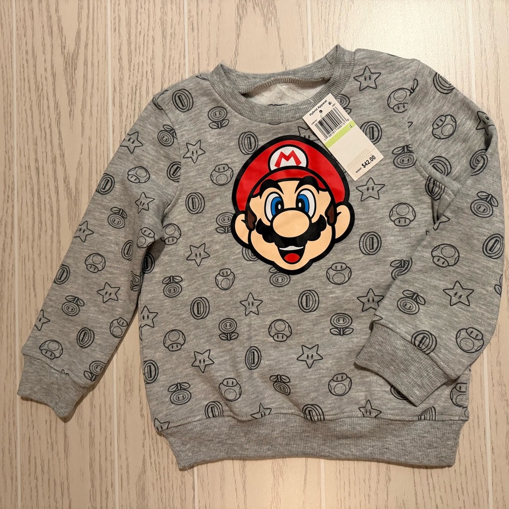 Super Mario Bros Boys Graphic Sweatshirt Gray‎ Crewneck Size 4 NEW